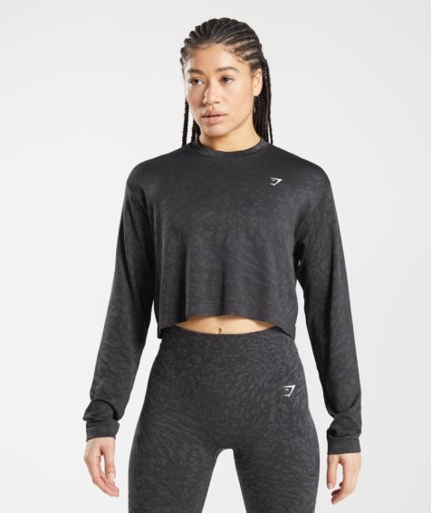 Koszulki Gymshark Adapt Animal Seamless Long Sleeve Top Damskie Czarne | PL 957FND